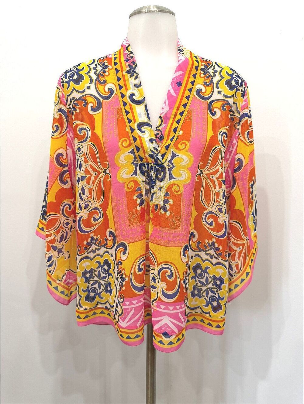 Carmen Marc Valvo Vibrant Printed Polyester Blouse Medium